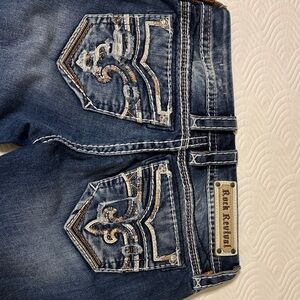 Rock Revival Indigo Boot Cut Jeans with White Accents